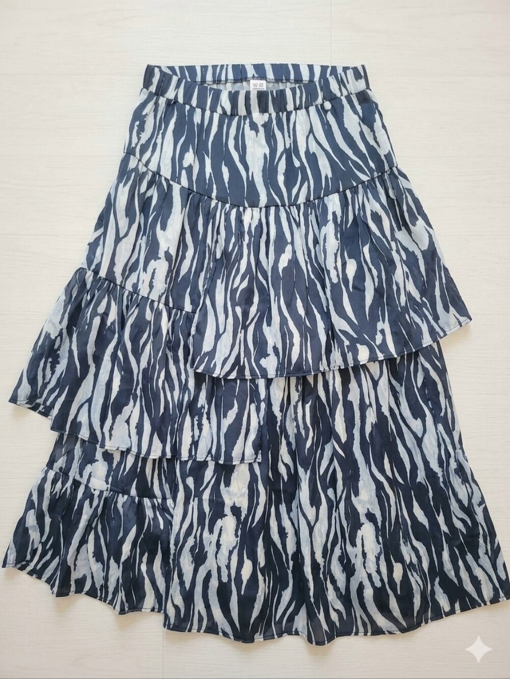 Cupio Tiered Zebra-Print Maxi Skirt in Navy and White